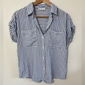 Beachlunchlounge Collection Button Down Collared Striped Short Sleeve Tee Size S